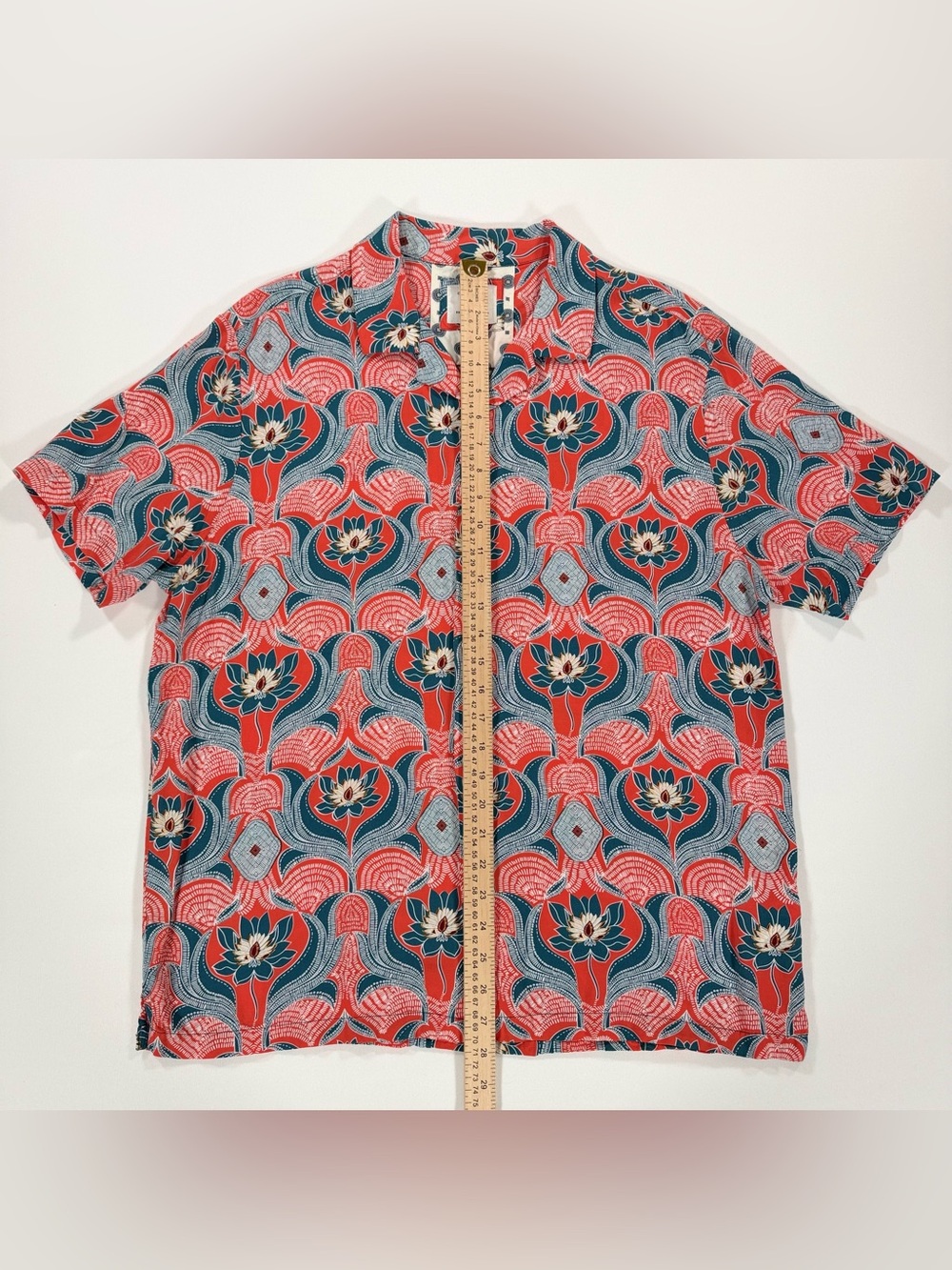 Cactus Man Ricky Singh Shirt Mens XL Orange Floral Lotus Viscose Hawaiian Camp - Picture 9 of 9